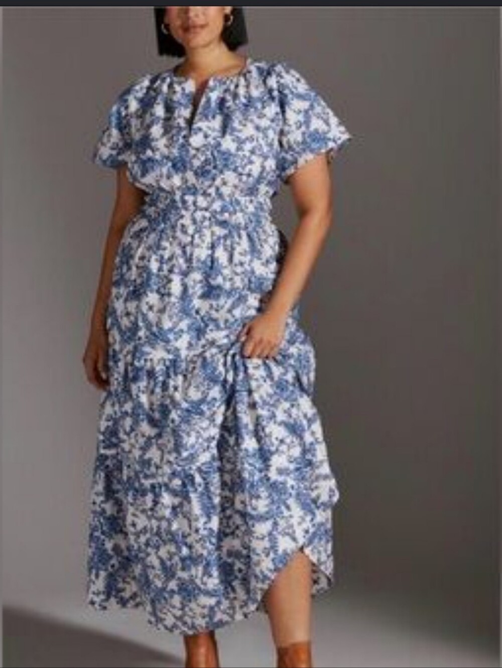 Maeve By Anthropologie 1X Somerset Maxi Dress Blue Print 100% Cotton - Picture 13 of 16